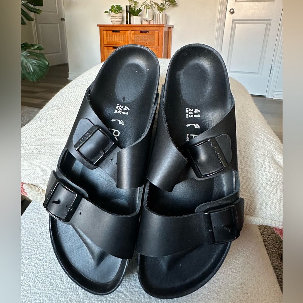 Birkenstock Papillio Platform Arizona, all Leather, size 41 Medium/Narrow, Black